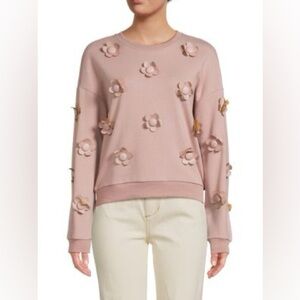 425M NWT ESTELINA Floral Applique Crewneck Sweatshirt - Size: Medium